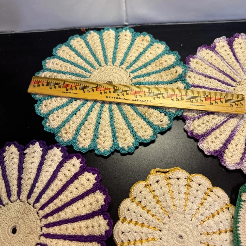 Handmade Crochet Pot Holders Trivets Set of 7 Multicolor Vintage Cottagecore